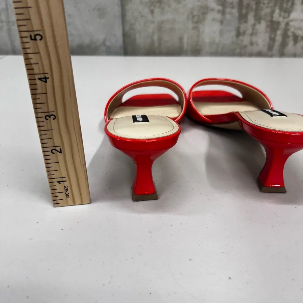 Nine West Indra Orange Patent Slide Kitten Heel Sandals Size‎ 9